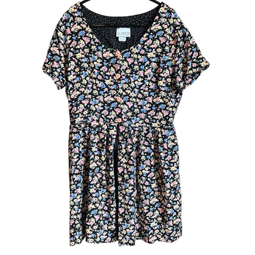 K.C. SPENCER Floral Romper Size 14 Short Sleeve Playful Boho Summer Buttons